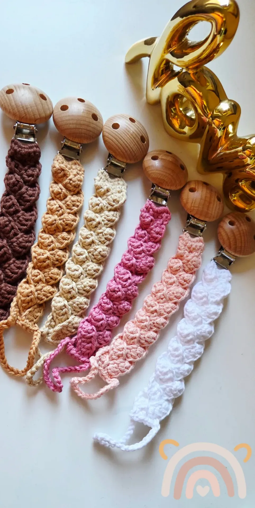 Pack attache tétine tons marrons et roses