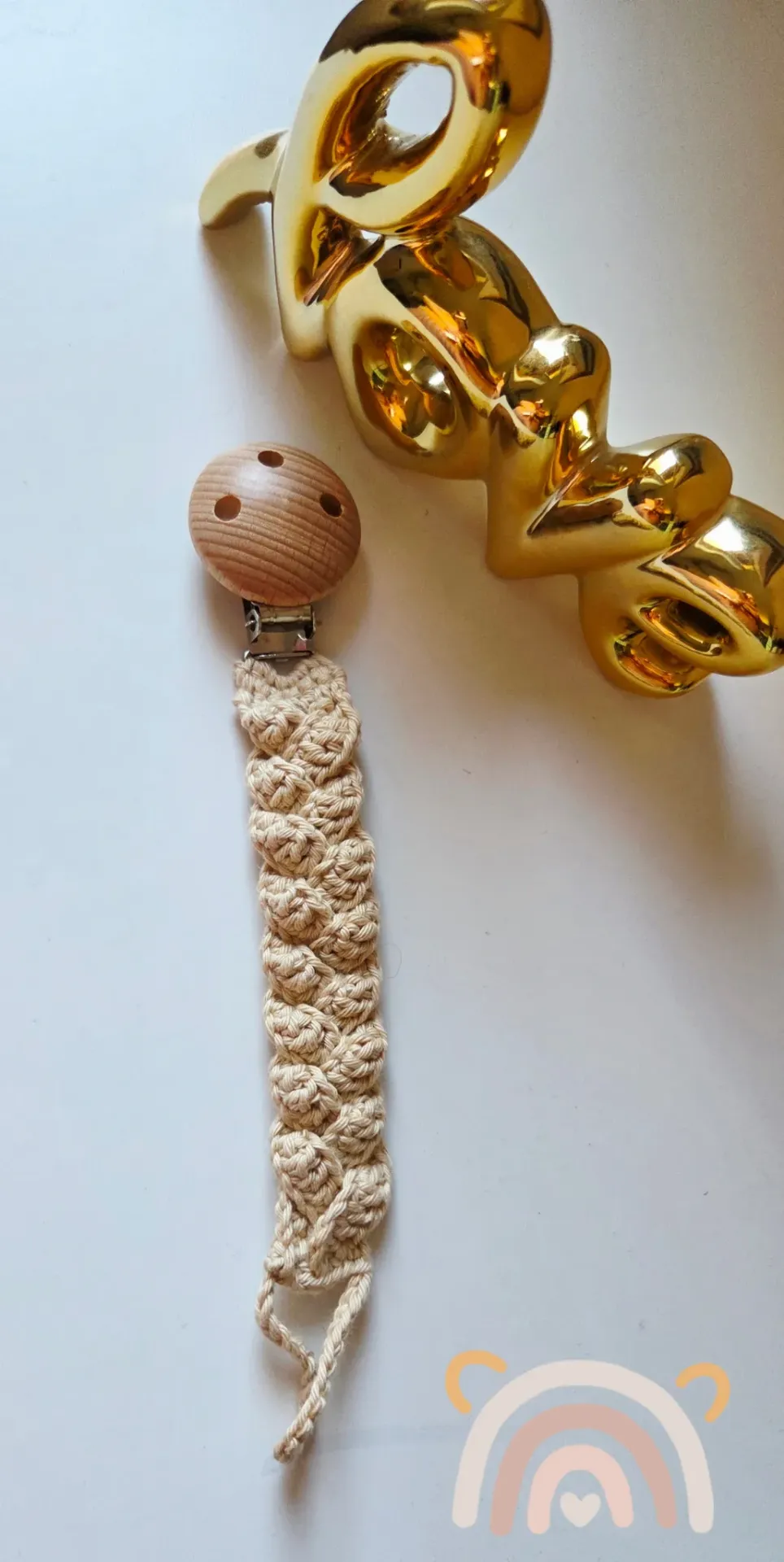 [attachetetinecrochet004] Attache tétine en crochet crème