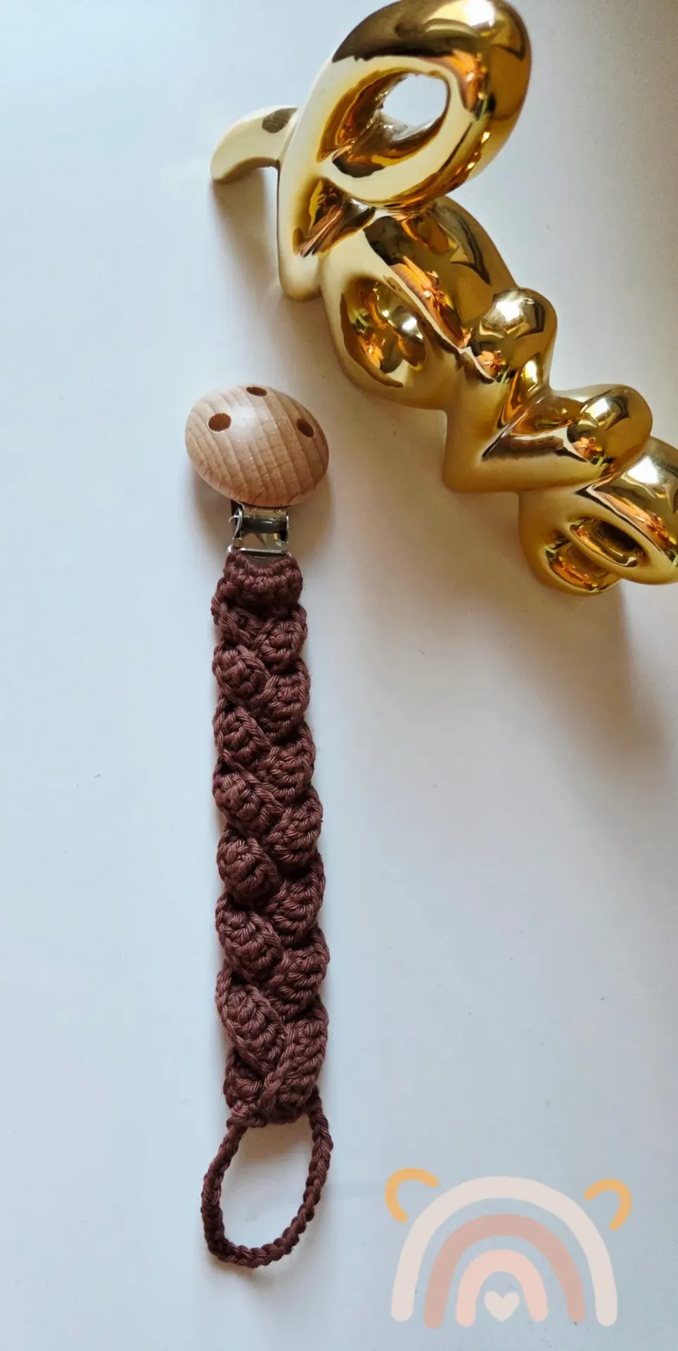 [attachetetinecrochet005] Attache tétine en crochet marron