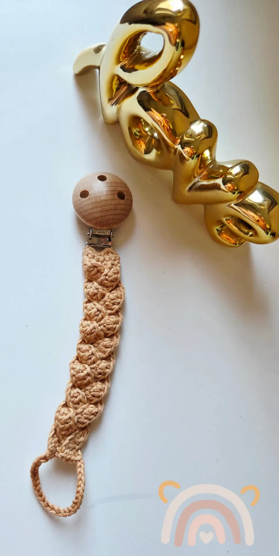 [attachetetinecrochet006] Attache tétine en crochet beige